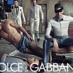 Dolce & Gabbana White and Gray Striped Dress Shirt